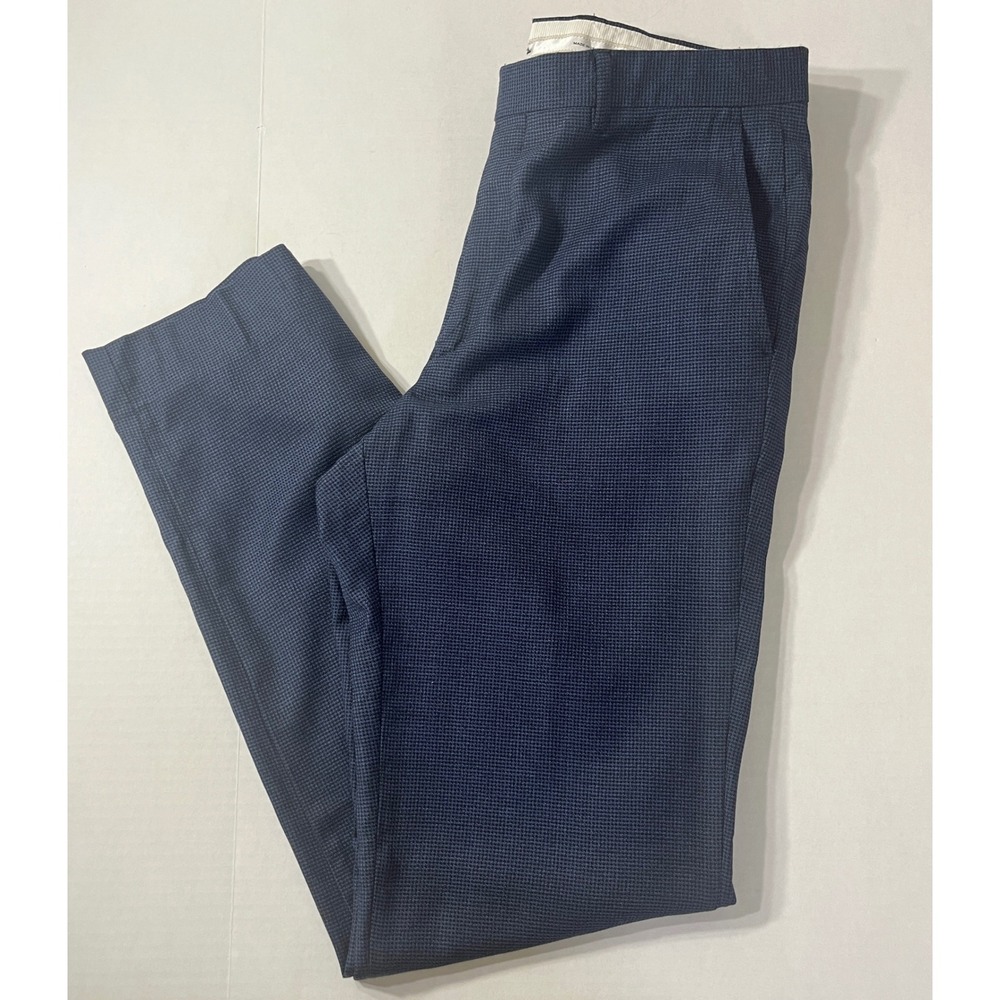 Santorelli Romeo Dress Pants Mens 34 Blue Virgin Wool Micro Houndstooth Italy